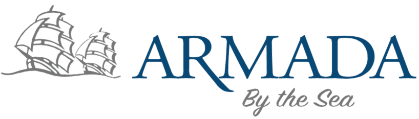 Logo for "Armada By the Sea" featuring stylized ships and blue text.