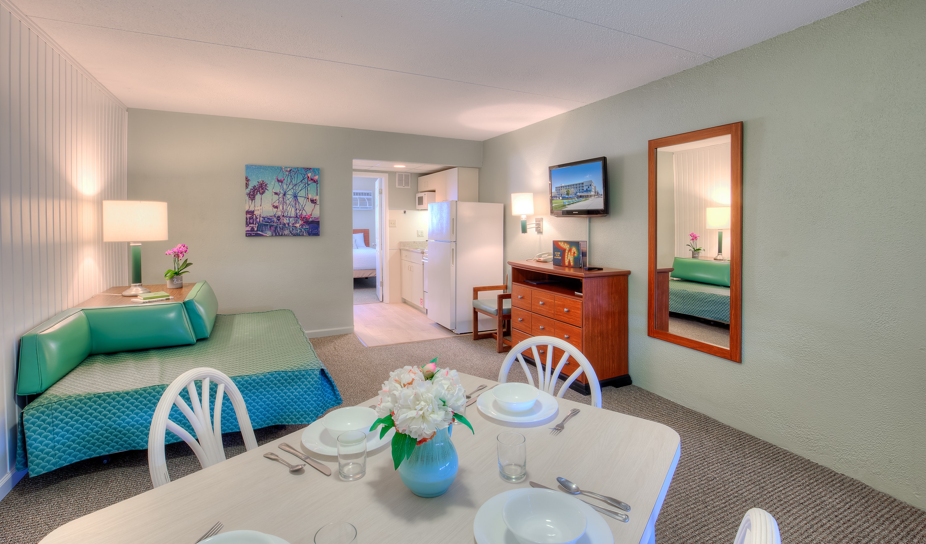 Living room features duo double bed