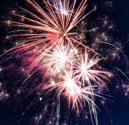 Colorful fireworks bursting in a night sky.
