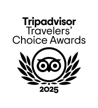 A minimalist black outline of a mountain range with a sun rising above it.