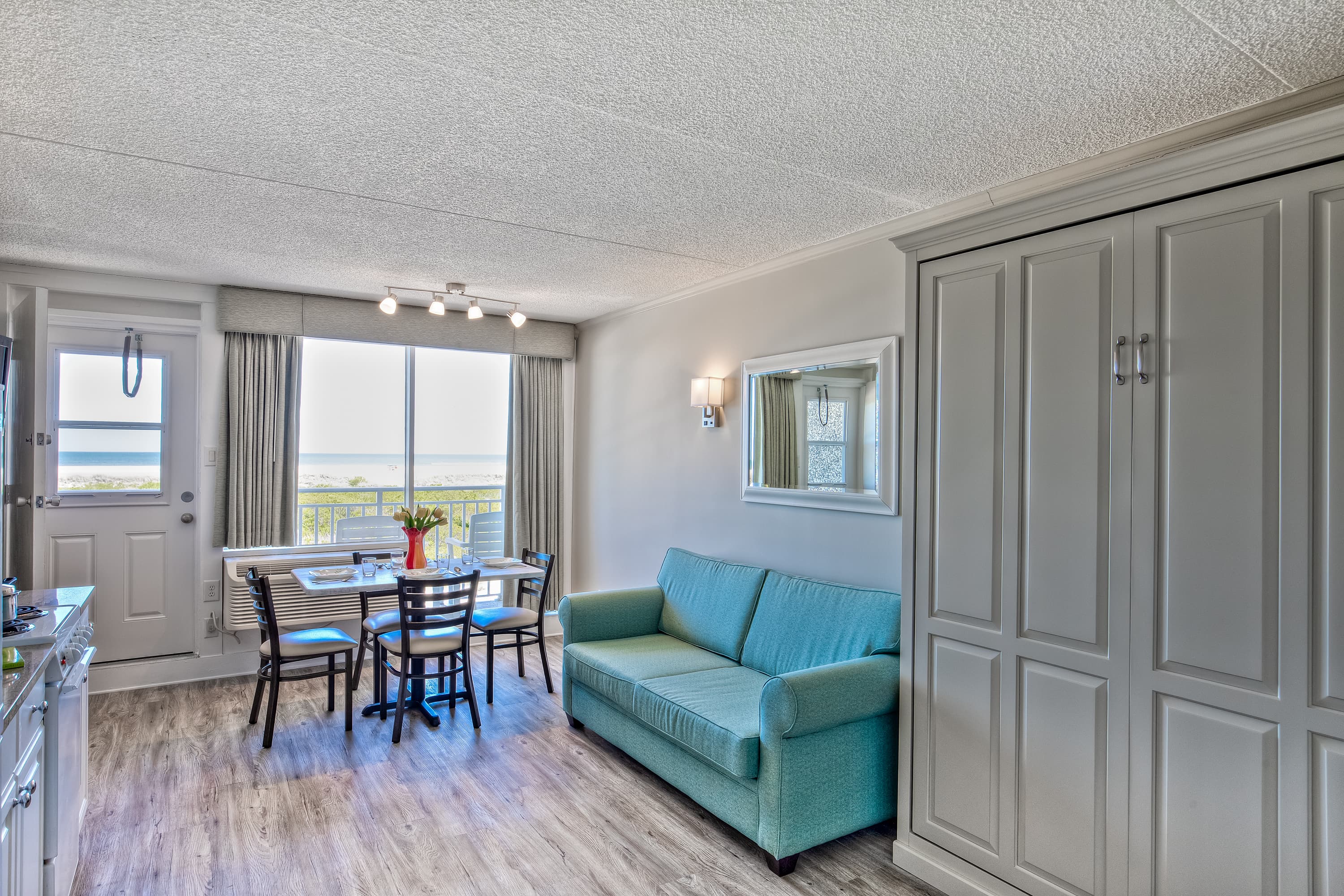 Oceanfront kitchen/living room with Murphy bed and sofa bed