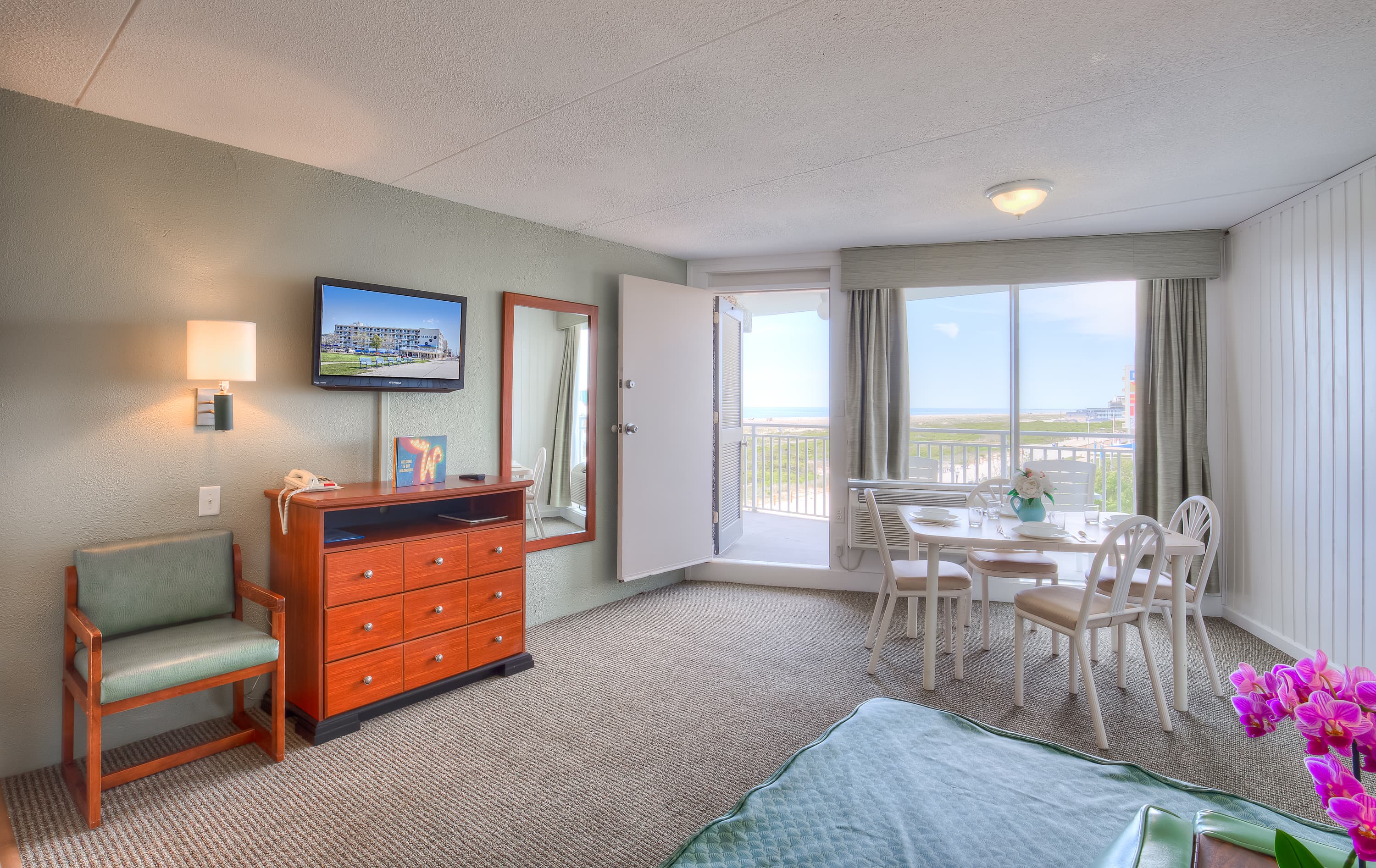 A dining area with a view